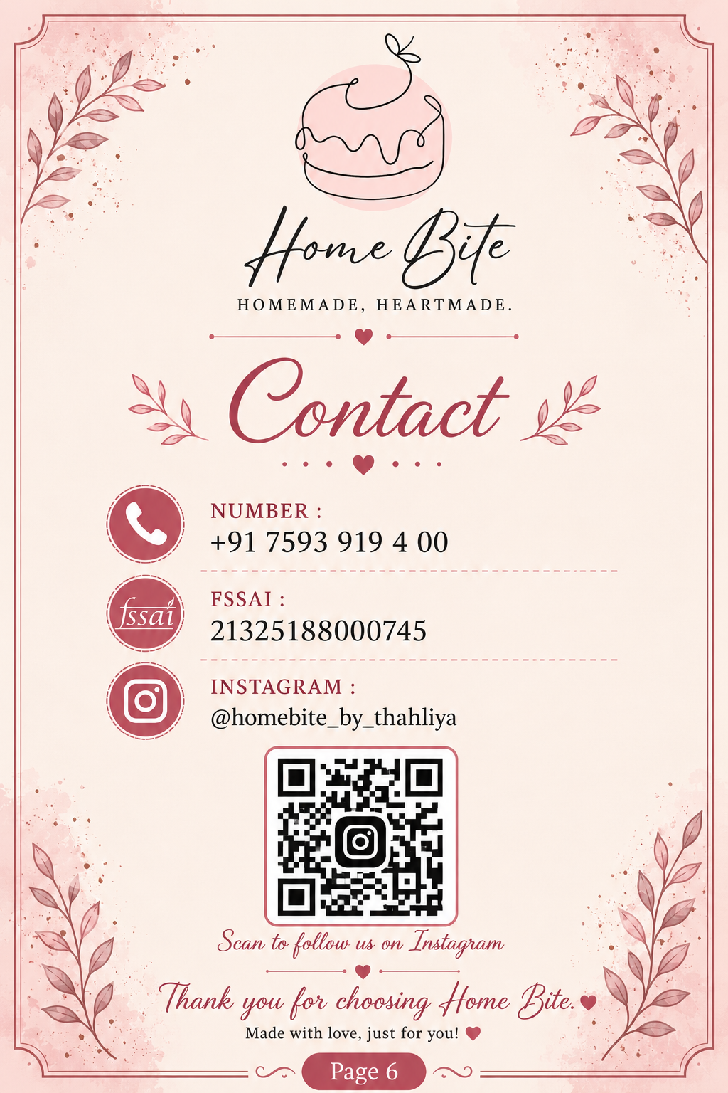 Contact, Instagram & FSSAI Details